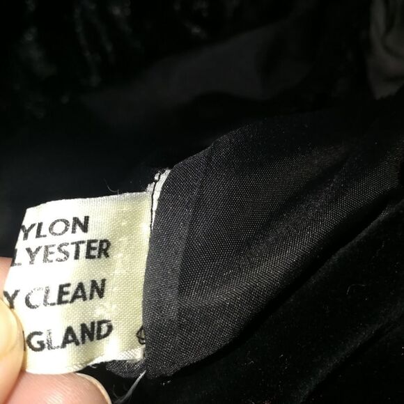 Vintage HOLT RENFREW 80 English Black Velvet & Silky Dots Cocktail Dress Medium - Picture 14 of 15